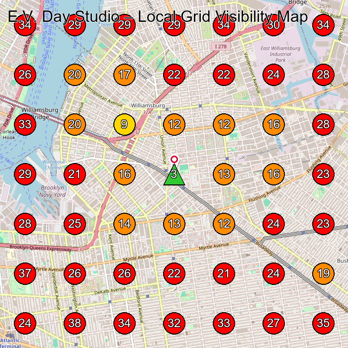 E.V. Day Studio GeoGrid visibility map for Art Studio in Brooklyn